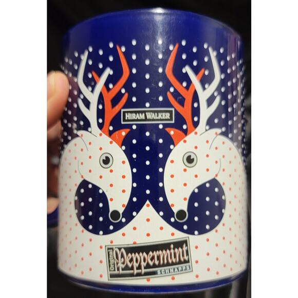 Hiram Walker Peppermint Schnapps Ceramic Mug Christmas Deer Winter Navy - Picture 7 of 9